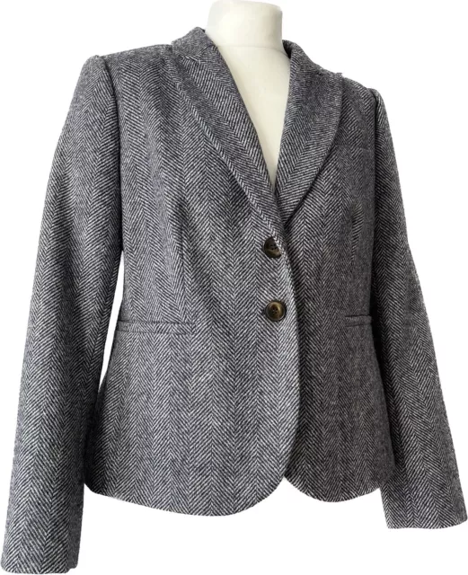 BODEN WOOL TWEED Jacket 12 Grey Mix Tartan Check Blazer British