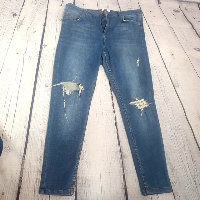 miss selfridge Blue Ripped Jeans Womens Size 16 (KK01)