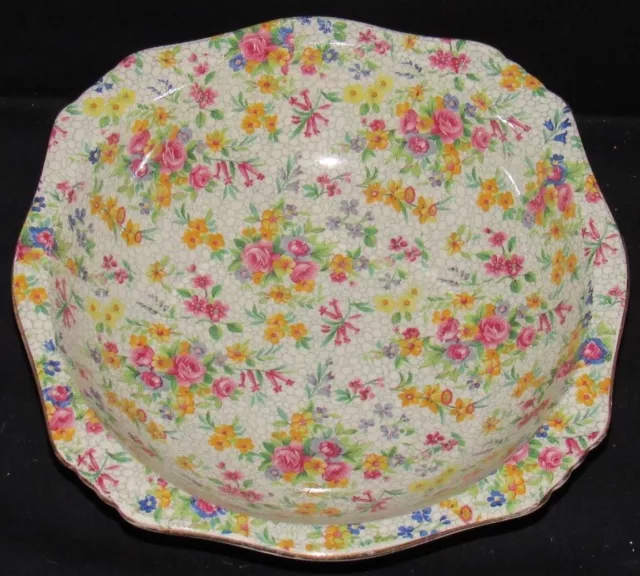 ~Royal Winton Grimwades China Chintz FIREGLOW 8" Vegetable Serving Bowl 1930s~