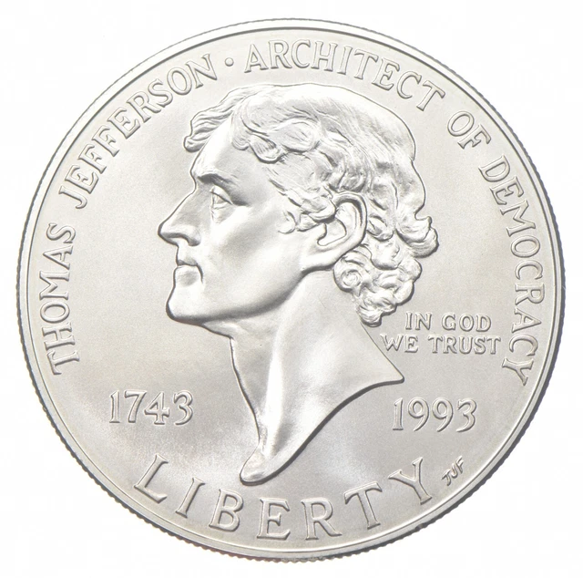 1993-P Unc Jefferson Democracy Commemorative Silver Dollar $1 *0554