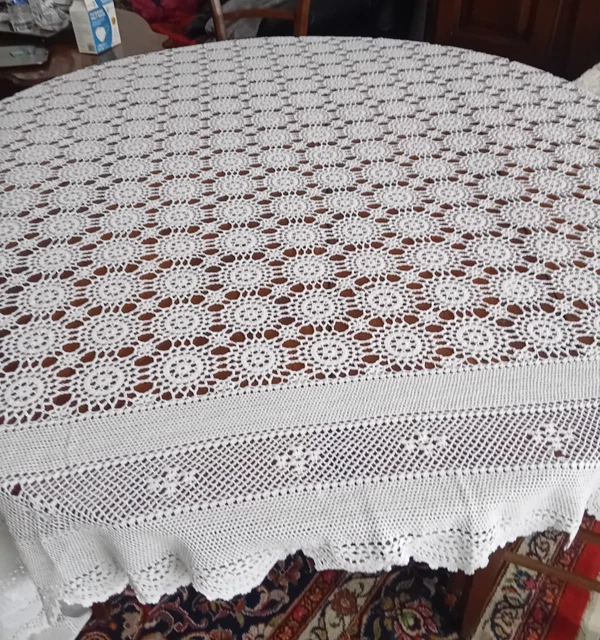 ANCIEN COUVRE LIT, PLAID, NAPPE AU CROCHET EN COTON - 170 x 180 cm EUR