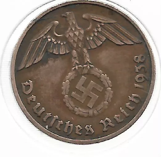 Rare Old WWII COPPER German War 1938-F WW2 Germany Military Collection Coin #146