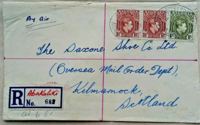 Nigeria 1953 Registered Airmail Cover To England With Abakaliki Manuscript Label