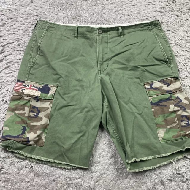 Denim & Supply Ralph Lauren Cargo Shorts Mens 40 Green Camo American UK Flag