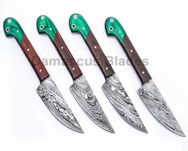 4 Pieces Custom Made Hand Forged Damascus Steel Steak Knives Set Of Steaks Knife