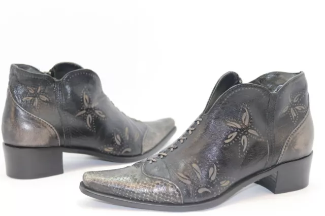 SAN MARINA Bottines Cuir Imprimé Noir Taille 37 TBE made in Italie
