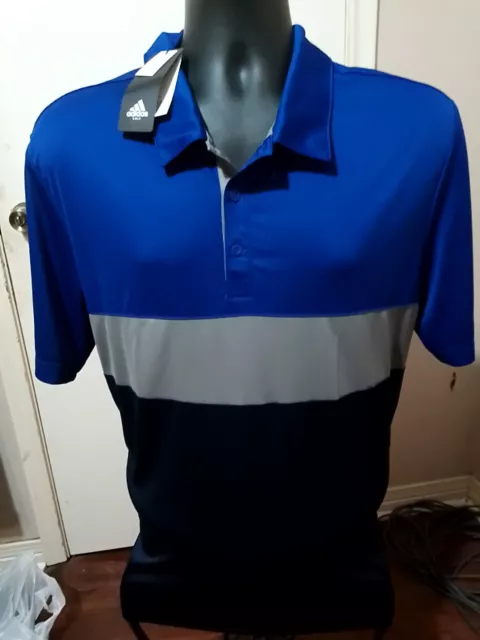 NWT NEW ADIDAS UPF 50 Short Sleeve Polo Shirt Large L Blue Stretch ...