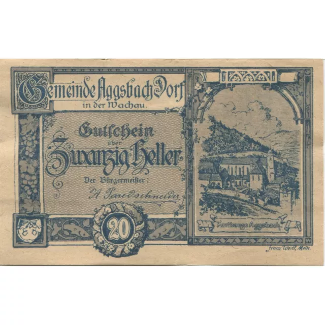 [#285085] Banknote, Austria, Aggsbach, 20 Heller, village 1920-12-31, UNC Me