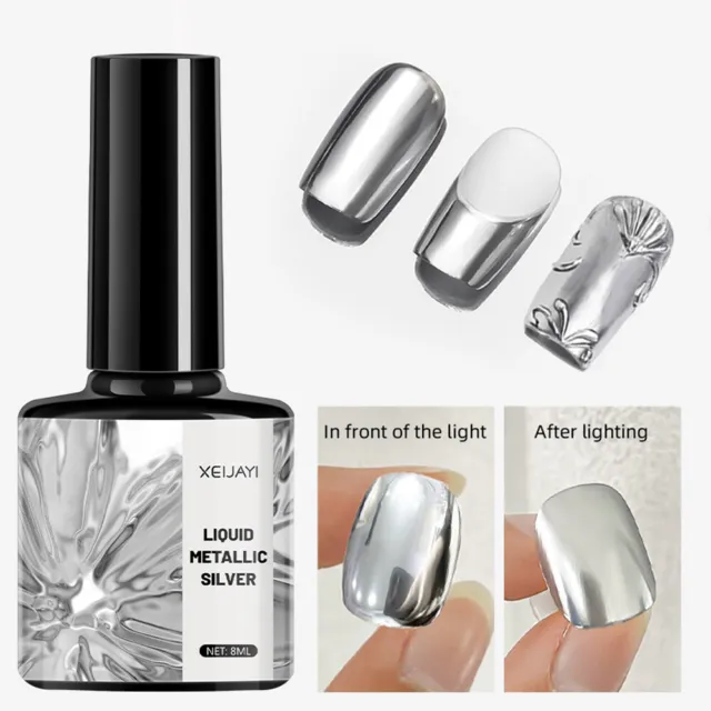 Espejo Plata Metálico Esmalte de Uñas Soak Off Gel UV Decoración Flor Dibujar "