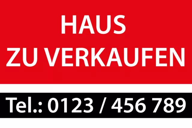 PVC Werbebanner Plane mit Ösen  Banner  "Haus zu verkaufen " 150cm. x 100cm.