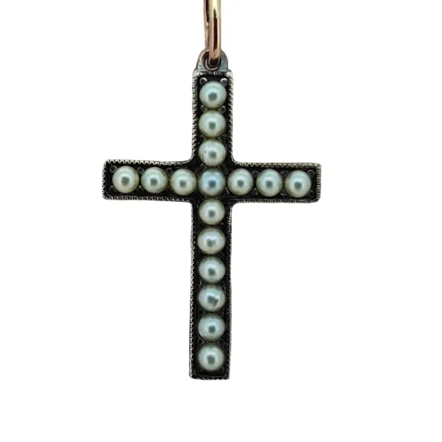 FABERGE Antique Imperial Russian Gold Cross Pendant with Pearls, 56 gold.