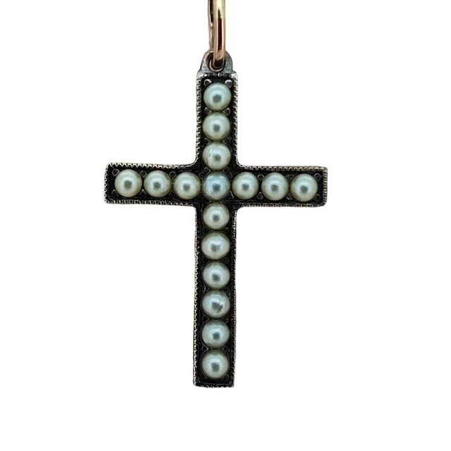 FABERGE Antique Imperial Russian Gold Cross Pendant with Pearls, 56 gold. FABERGE Antique Imperial Russian Gold Cross Pendant with Pearls, 56 gold.