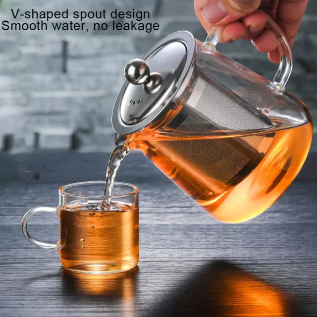 Heat Resistant Glass Teapot With Filter Infuser Coffee Tea Maker Leakproof Pot