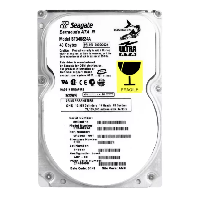 Seagate Barracuda Ata III 40GB 7.2K 2MB Ata 3.5'' ST340824A