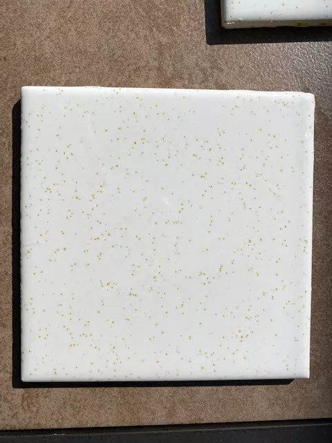 Reclaimed Vintage White Ceramic Tile Gold Dust Specks 4 1/4 X 4 1/4 Glossy USA