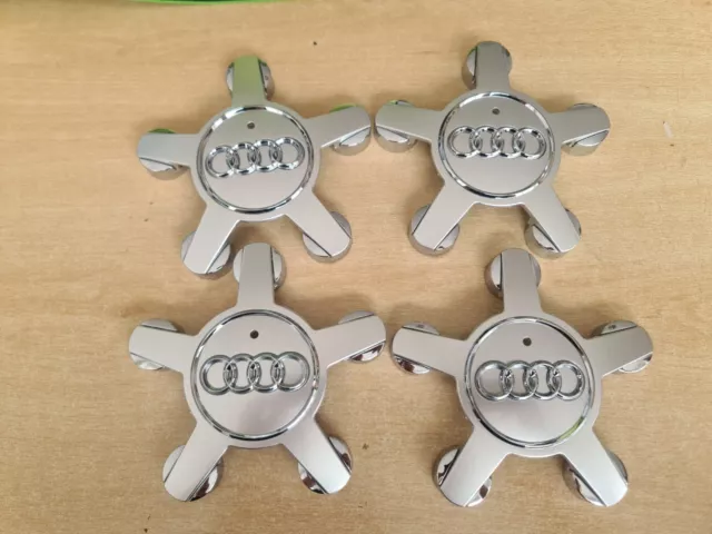 4x Audi Alloy 5 Star Spider Wheel Centre Caps Silver Hub Badge 135mm A3 A4 A5 A6