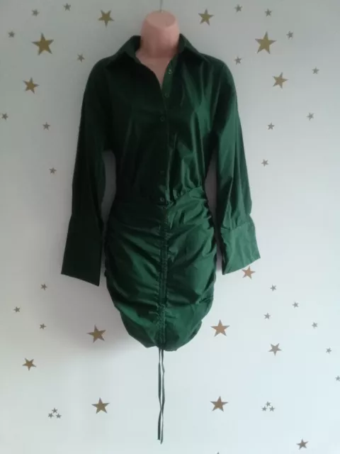 Womens Prettylittlething Bnwt Size Uk 6 14 Forest Green Ruched Bodycon Dress