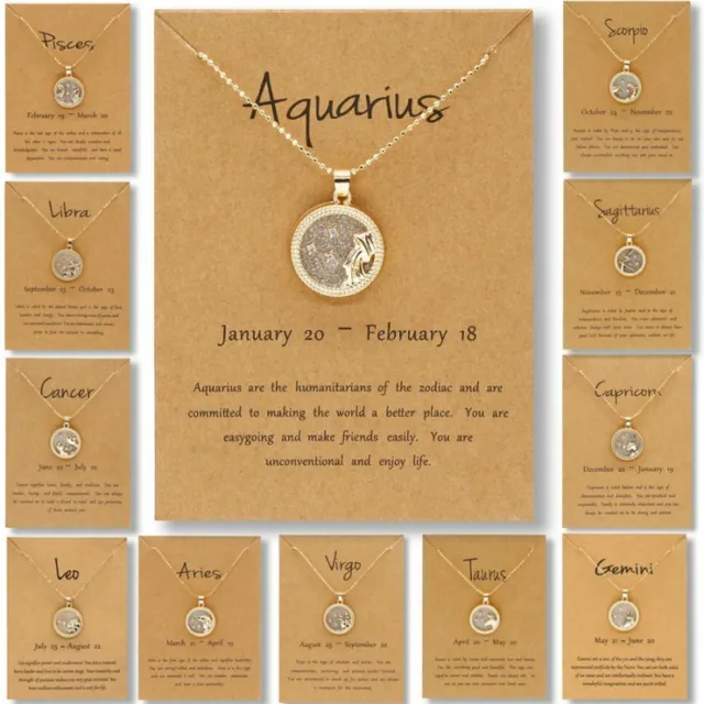 12 Zodiac Sign Constellations Star Day Pendant Necklace Women Party Jewelry Gift