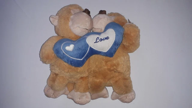 PELUCHE COPPIA SCIMMIETTE con cuore Love nuovo cm. 30 art 0079 EUR