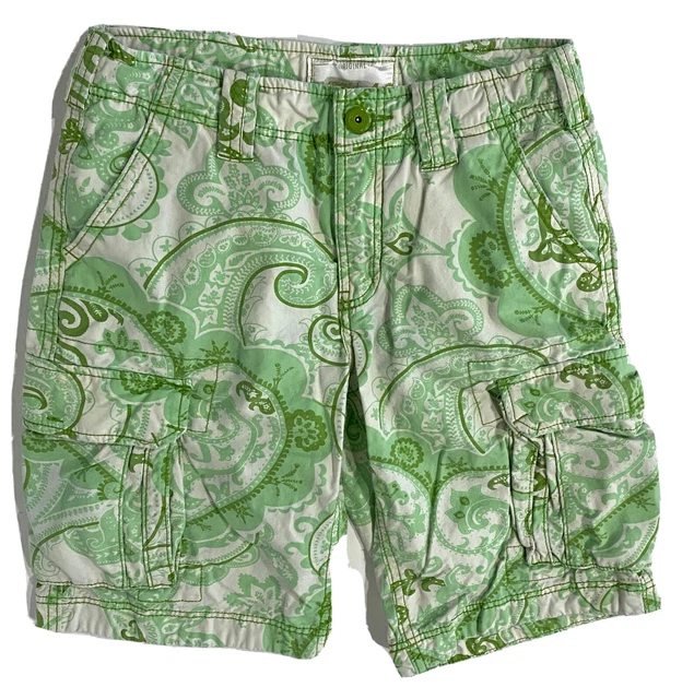 Jet Lag Mens Cargo Shorts Organic Cotton Floral Paisley Green Cream Size 32