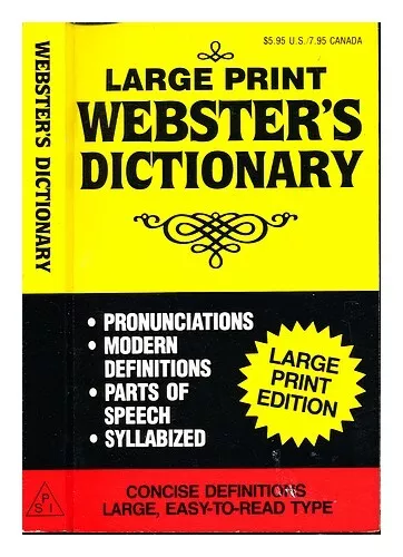 WEBSTER'S DICTIONARY Large Print Webster's Dictionary 1987 Paperback