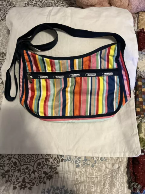 LeSportsac Multicolor Striped Print Polyester Purse Shoulder Bag CrossBody