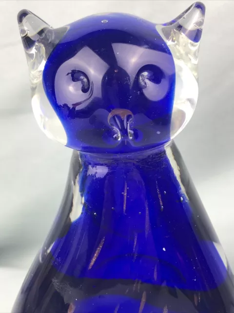 Art Glass Cobalt Blue Copper Aventurine Kitten Cat Figurine Statue Paperweight 2