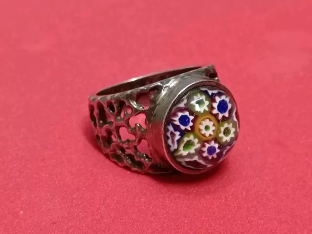 Vintage Sterling Silver 925 Caithness Glass Millefiori Chunky Ring