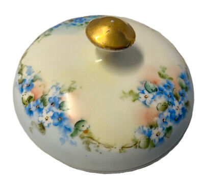 Antique Trinket Box Bavaria Forget Me Not Jewelry Germany HTF Candy Dish Gold