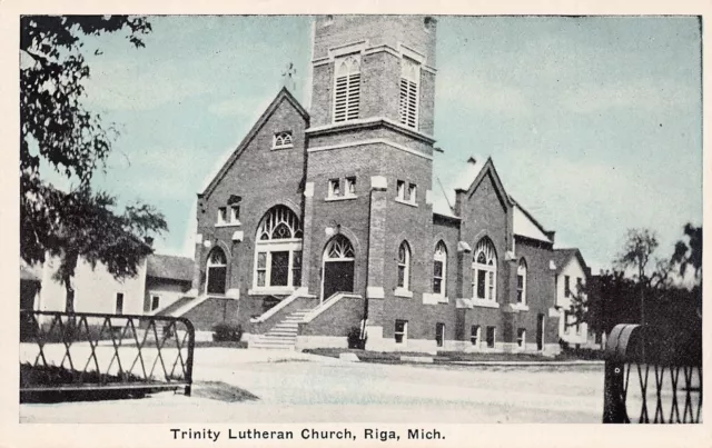 Riga Michigan Main Street Trinity Lutheran Church Wegner Road Vtg Postcard A5