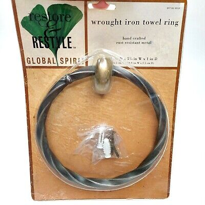 Vintage Wrought Iron Towel Ring Rustic Hand Crafted 1997 Restore & Restyle NOS