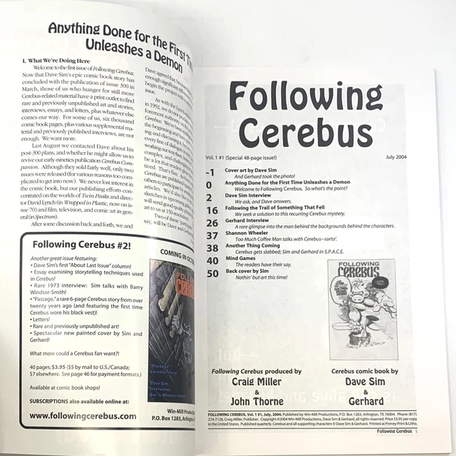Following Cerebus #1 2004 Dave Sim Gerhard Win-Mill Aardvark UNUREAD VF to NM- 3