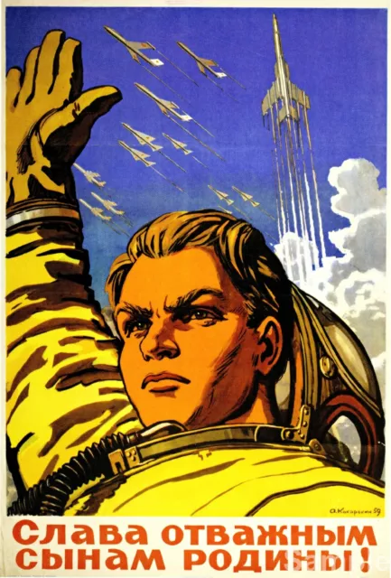 Poster vintage propaganda russa corsa allo spazio sovietica retrò stampa artistica URSS A3 A4