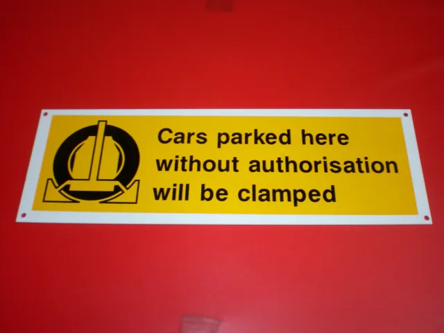 WHEEL CLAMPING private car parking sign 300 x 100 PRE DRILLED plastic.  no