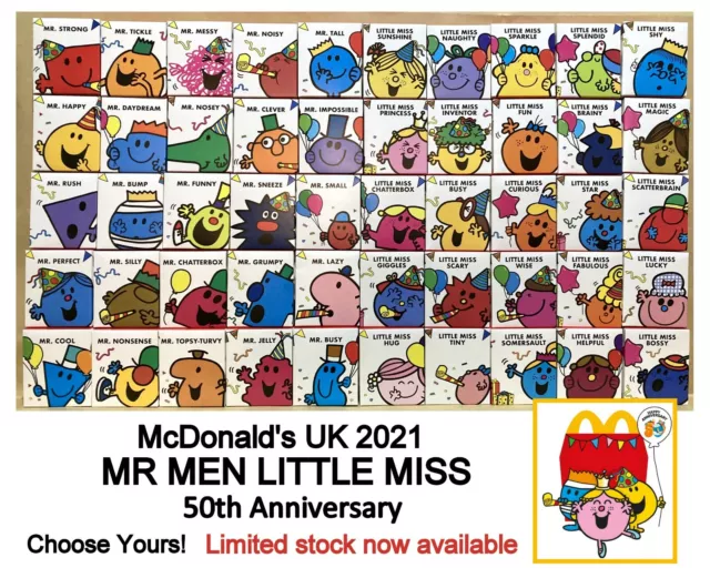 McDonald's Happy Meal Toys UK 2021 Mr MEN Little Miss 50th Anniversary selection
