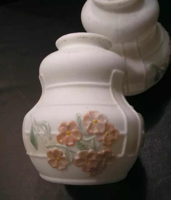 Antique Embossed Hand Painted Milk Glass Lamp Shade Matte Finish - 2