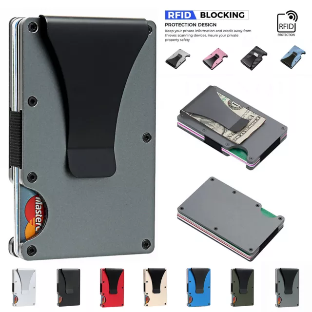 Mens Carbon Fiber RFID Blocking Clip Wallet Money Slim Credit Card Holder Metal 10