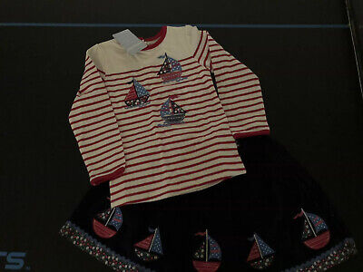 JoJo Maman Bebe Regatta Sailboat Outfit 5 6 Embroidery Red White Blue