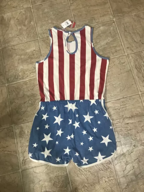 womens red white blue Star & Stripes shorty one-piece jumpsuit size XS Junk Food 3