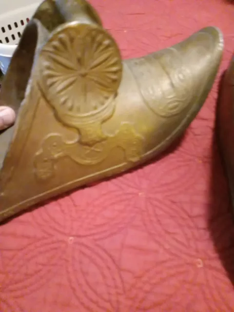 Antique Brass Shoe Stirrups Conquistador Spanish Colonial Ornate VTG Antique