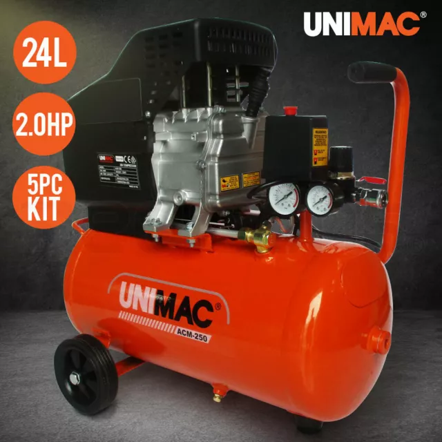 UNIMAC Air Compressor 24L 2.0HP Electric Portable Inflator Direct Tank Pump Oil