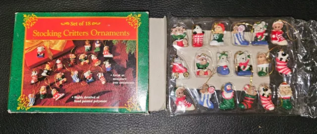 Miniature Christmas Ornaments Set of 18 Polystone Hand painted Critters  Animals
