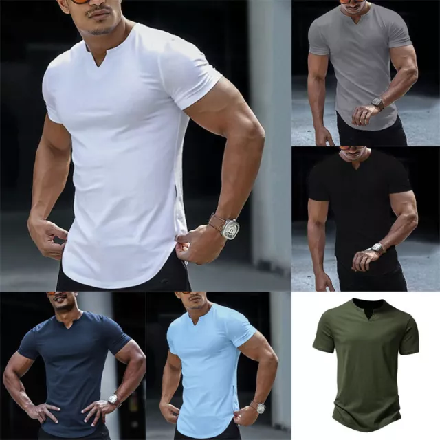 Camiseta De Manga Corta Con Cuello En V Para Hombre Camisetas Musculosas <