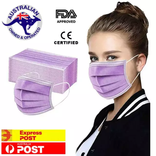 20 x Purple Face Masks Disposable N95 Mask Filter Protective Mouth 3 Layer Dust