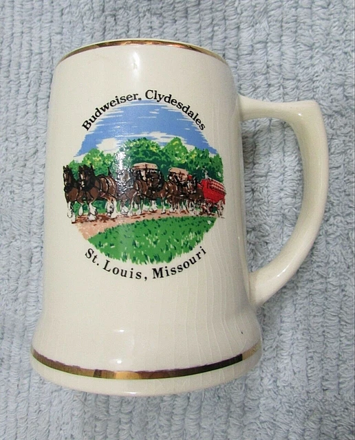 Budweiser Clydesdale Horses Stoneware Pottery Beer Mug St Louis Missouri FREE SH