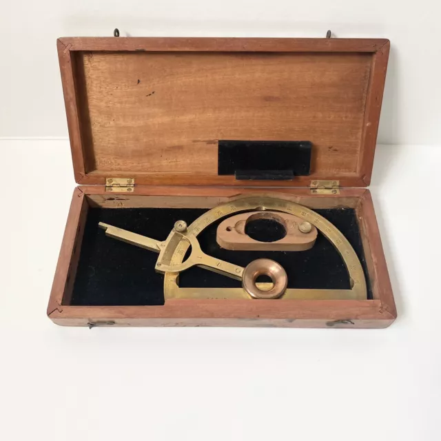 Vernier Brass Protractor, S&S Ltd 1950. In Original Wooden Case. Rare Vintage
