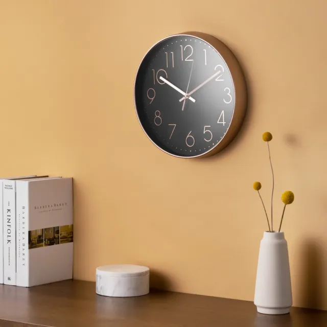 Reloj de pared oro rosa redondo para salón cocina dormitorio analógico sin ruido 2