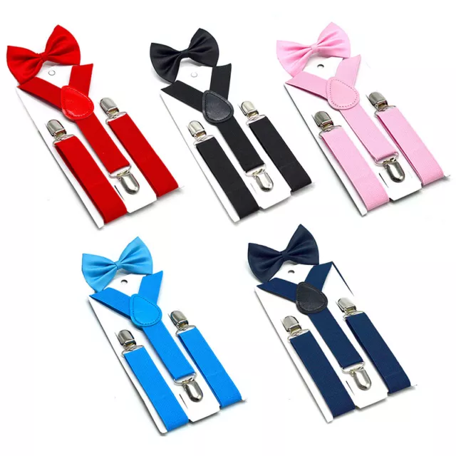 Soild Color Children Belt Bowtie Set Boys Girls Suspenders Clip-on Y-Back Br ZH1