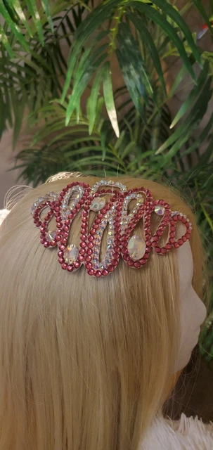 Women Ballroom Dance Jewelry Crystal AB Fuchsia Hair Piece
