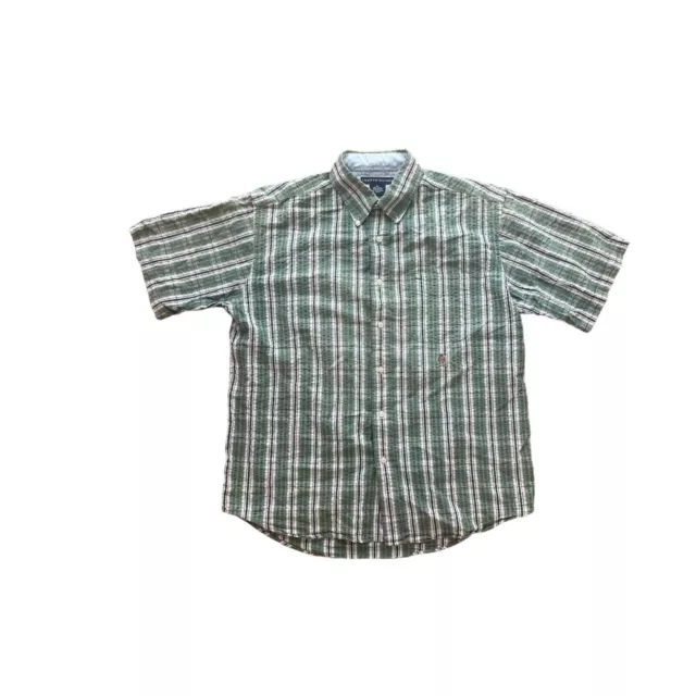 Vintage Tommy Hilfiger Button Shirt Short Sleeve Men's Green Striped L Y2K 90s